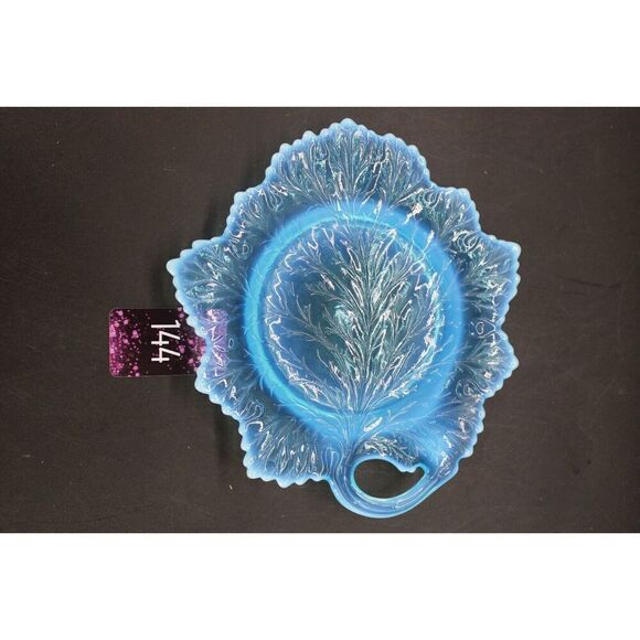 vintage Fenton Art Opalescent Glass Blue Plate 8" Leaf - Picture 1 of 6
